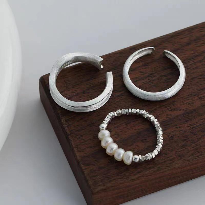 S925 Sterling Silver Irregular Pearl Letter Adjustable Ring for Women