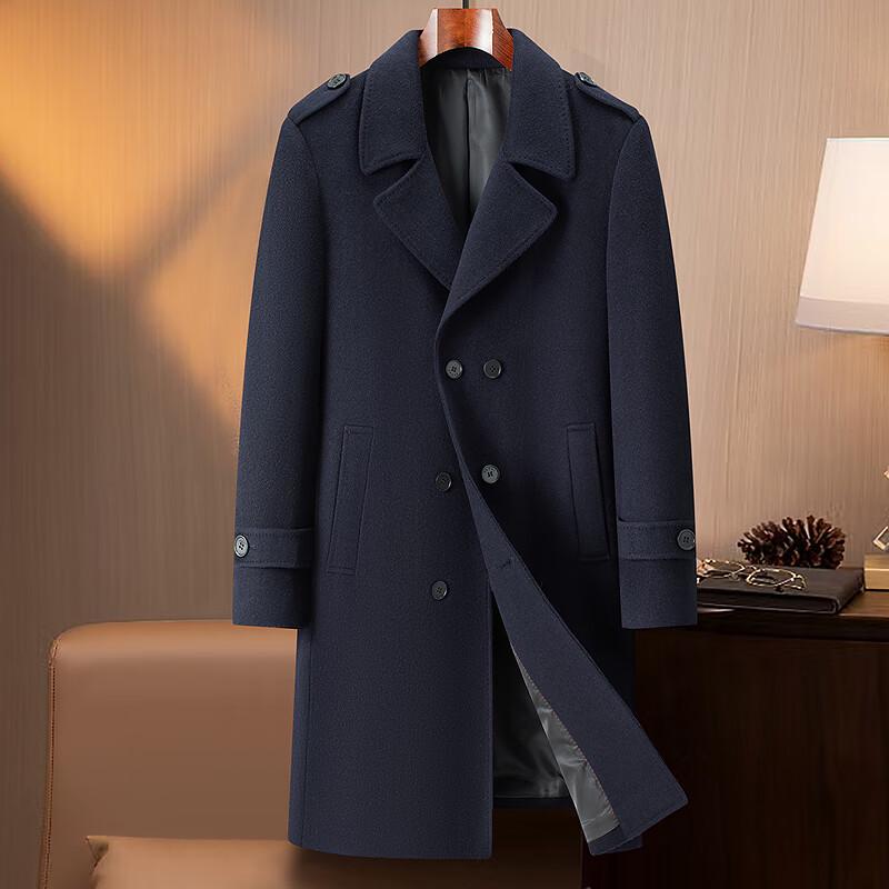 FAPAI Men's Loose Double-Breasted Wool & Silk Blend Winter Coat