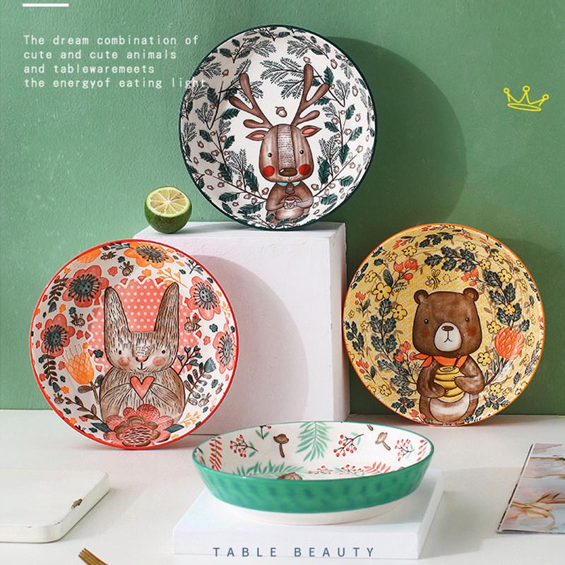 Niedlicher Cartoon-Keramikteller für zu Hause, flache Teller, Abendessen, Hauptgericht, Speiseteller, Keramikteller, Salatteller, Geschirr
