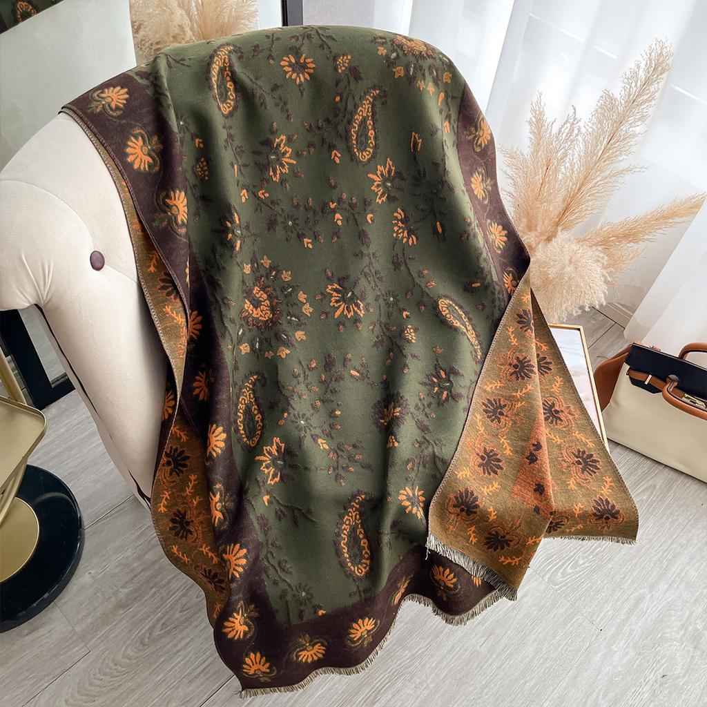 400G Thickened Version Of Retro Ethnic Style Cashew Flower Scarf Women'S Winter High-End Warm Scarf Imitation Cashmere Shawl