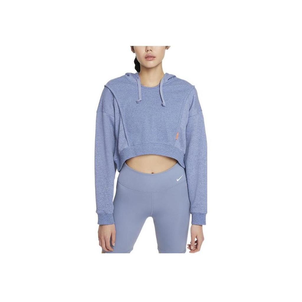 Nike Solid Color Drawstring Cropped Hoodie Women Tops Blue DD4639-493