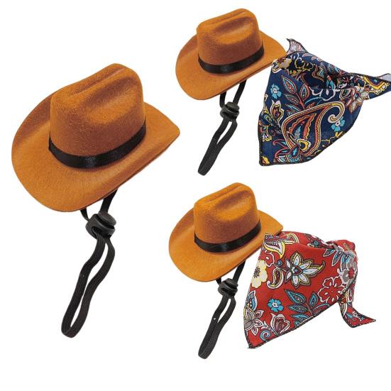 Pet Cowboy Hat Mini Pet Cosplay Cap Dress-up Bandana Scarf Halloween Costume Accessories for Small Medium Dogs Cats Party Decoration