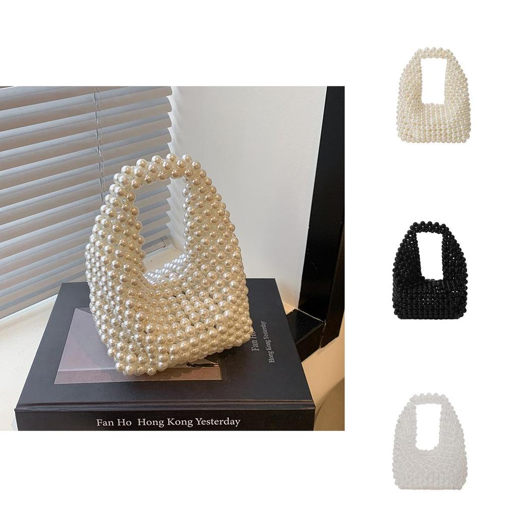 Style Pearl Beaded Handbag For Evening Wear With Magnetic Closure For Daily Use