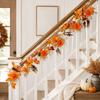 Reusable Holiday Party Supplies 180cm Artificial Vine Hanging Door Wreath with Pumpkins Berries Maple Leaves, Silk Flower Rattan Halloween Garland for