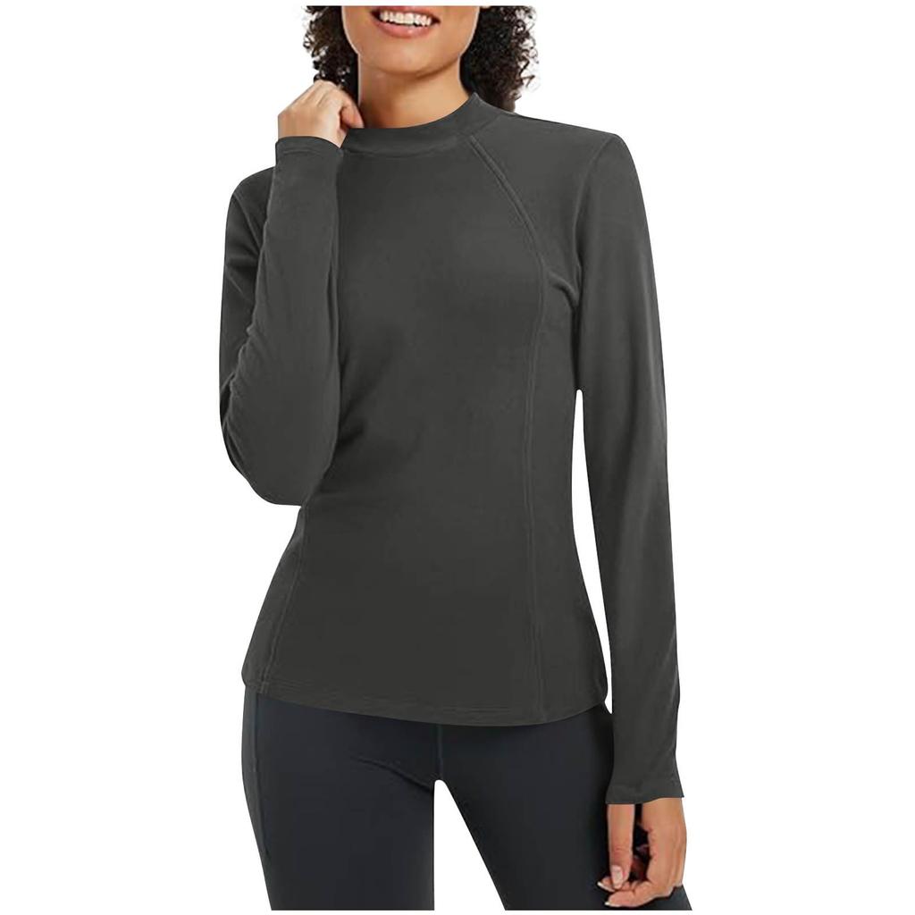 Ladies' Casual And Fashionable Solid Color Round Neck With Warm Long Sleeved T-shirt Top