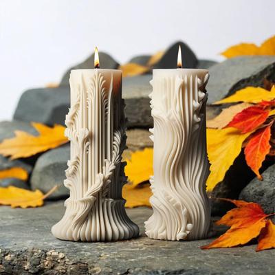 3D Welle Zylindrische Kerze Silikonformen DIY Ahornblatt Reliefmuster Aromatherapie Gips Harzform Römische Säule Heimdeko
