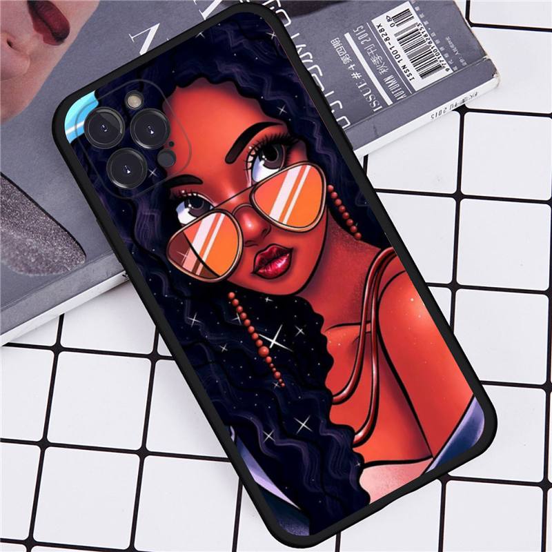 Afro Girls Art Phone Case For iPhone 14 11 12 13 Mini Pro Max 8 7 6 6S Plus X SE 2020 XR XS Funda Case