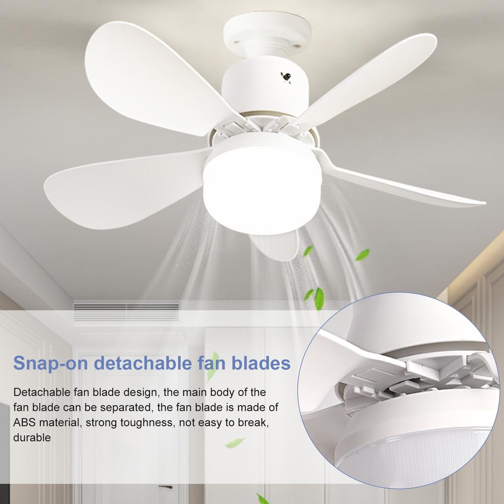 2-in-1 Screw-in Fan Lamp with Remote Control Detachable Fan 3 Speed Adjustable for Bedroom Kitchen Office Home for Living Room