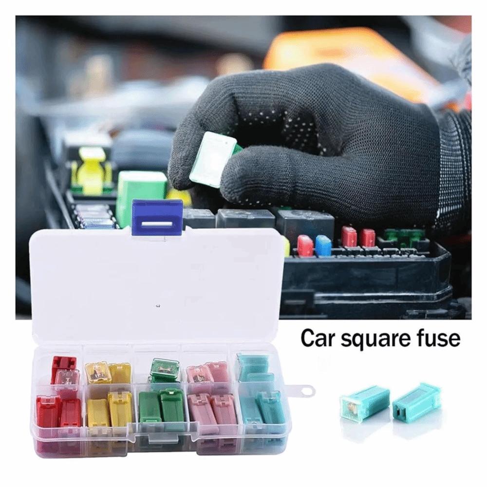 20Pcs Mini Size Car Fuse Kit Tall Low Profile Square Set Fuses 20-60A Case Box Fuse Kit Vehicle Use