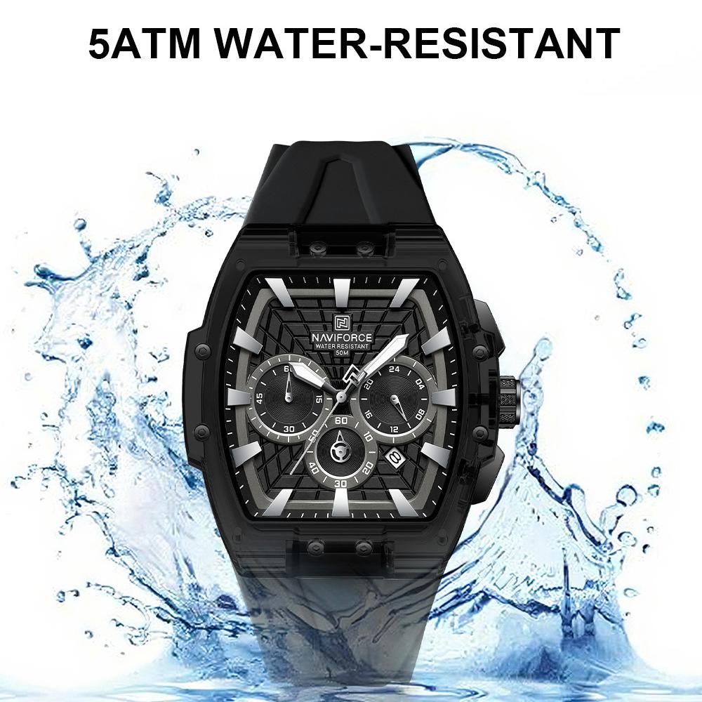 NAVIFORCE Original Men Sports Chronograph Watch Quartz Movement Silicone Strap 50m Waterproof Luminous Pointer Lightweight Men Casual Watch NF6113