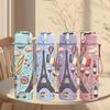 1PC Eiffel Tower Paris City Print 750ml Color Plastic Sports Water Bottle Leakproof Flip Straw Lid Suitable for Sports Office Home Use