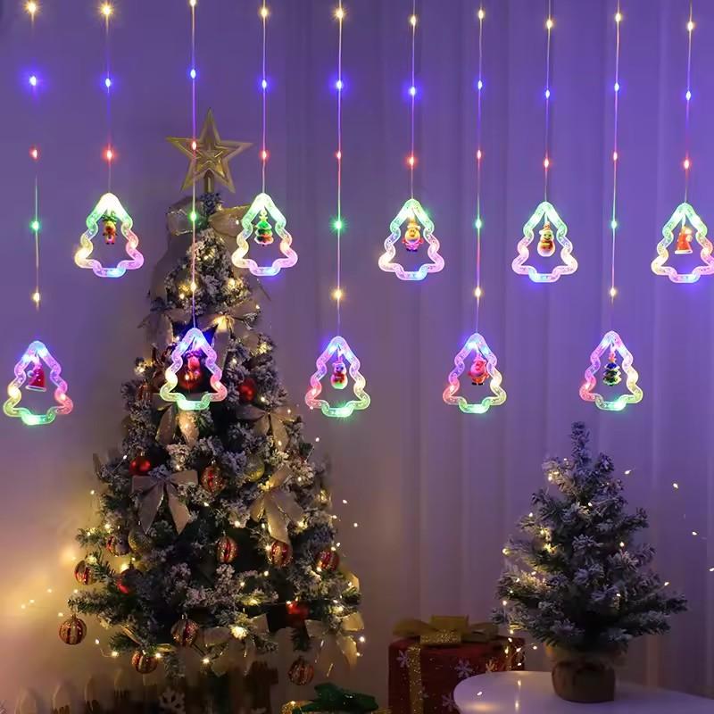 Christmas Lights LED String Lights USB Powered Fairy Lights with 8 Modes Santa Star Curtain Lights for Bedroom Window Xmas Tree Party Decorations