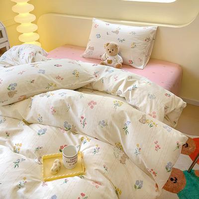 Ins Simple Style Pure Cotton Bed Four-piece Set, Cotton Quilt Cover, Bed Sheet, Small Floral Three-piece Set