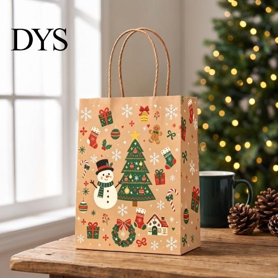 Reusable Holiday Gift Pouches 12PCS Christmas Paper Bags, Sturdy Festive Goodie Bags with Handle, Decorative Packaging for Presents And Party