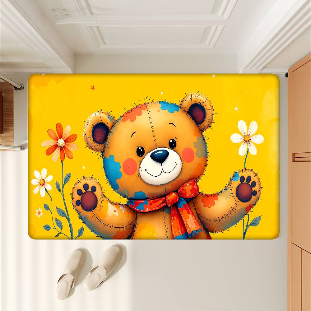 Cartoon Teddy Bear Cute Floor Mat Non-Slip Laundry Room Mat Laundry Decor Balcony Child Living Room Bedside Mats