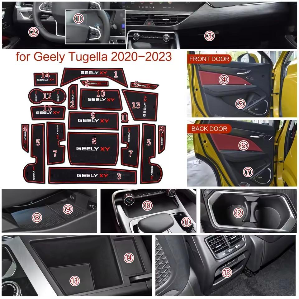 Anti-Slip Gate Slot Mat for Geely Tugella 2020 - 2025 Door Groove Pad Cup Holder Car Interior Accessories