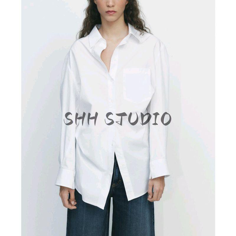 Summer New Product Women's Clothes Stripes Loose Poplin Long Sleeves Shirt 3520608 3067017 2020458