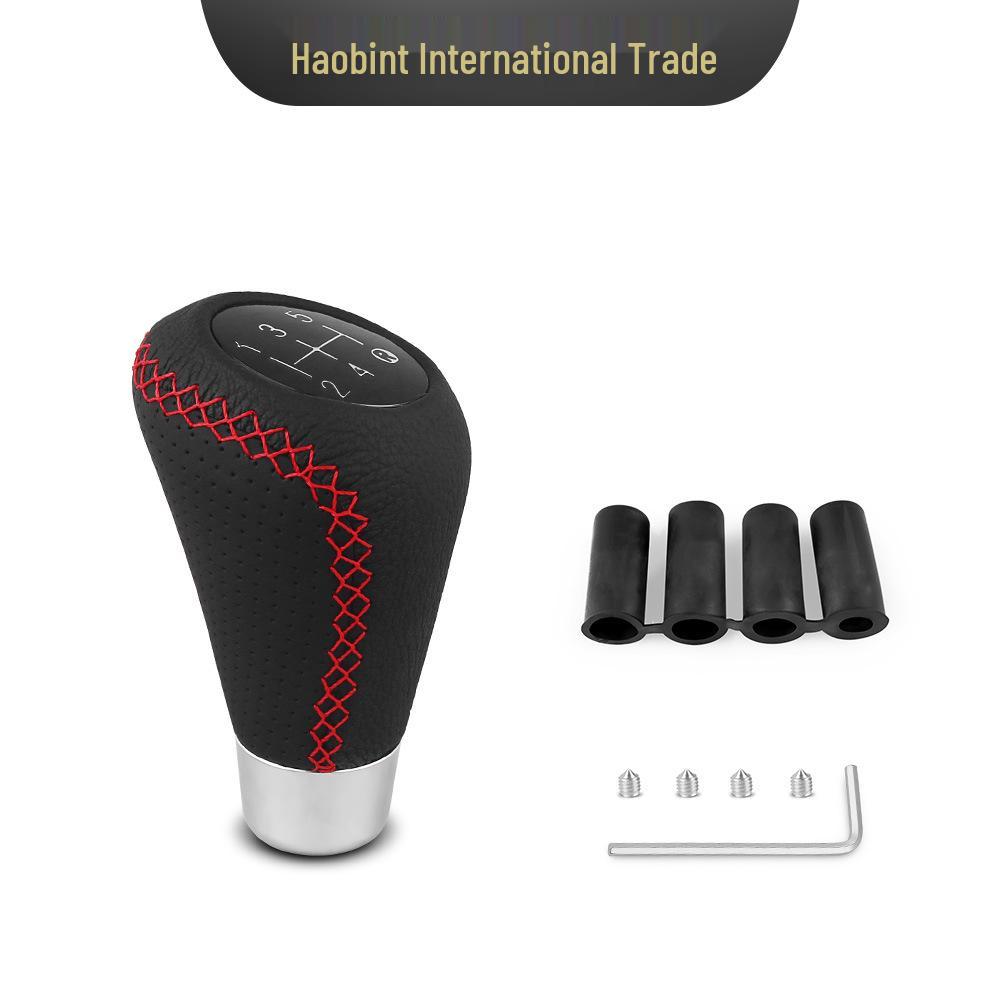 Universal Leather 5-Speed Gear Shift Knob - Fits Most Car Models