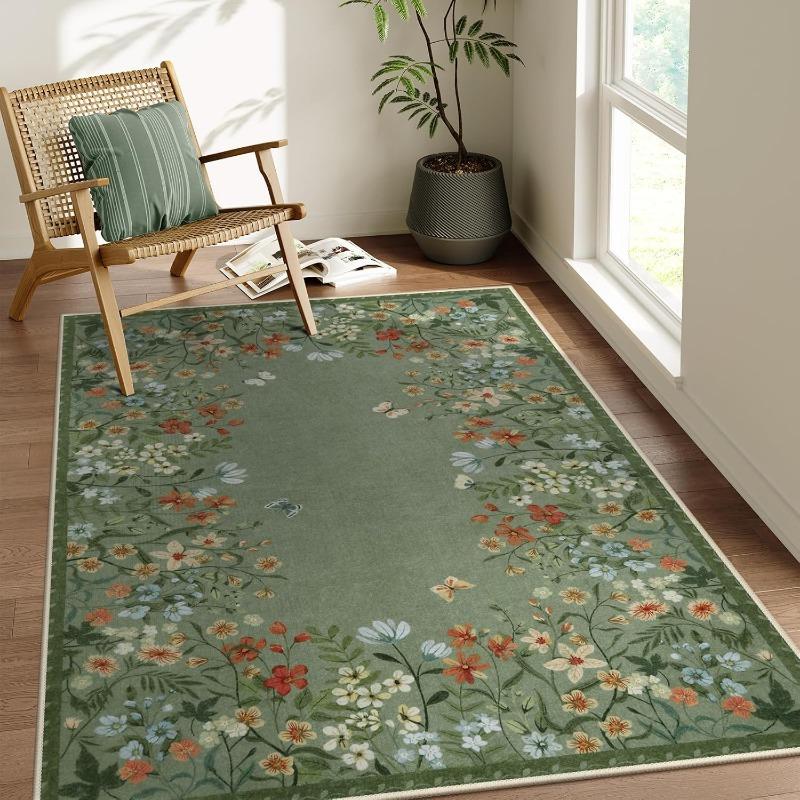 Rug For Bedroom Floral Print Area Living Room Carpet Non-Slip Machine Washable Floor Mat Soft Bedside Rugs Tapis Alfombra