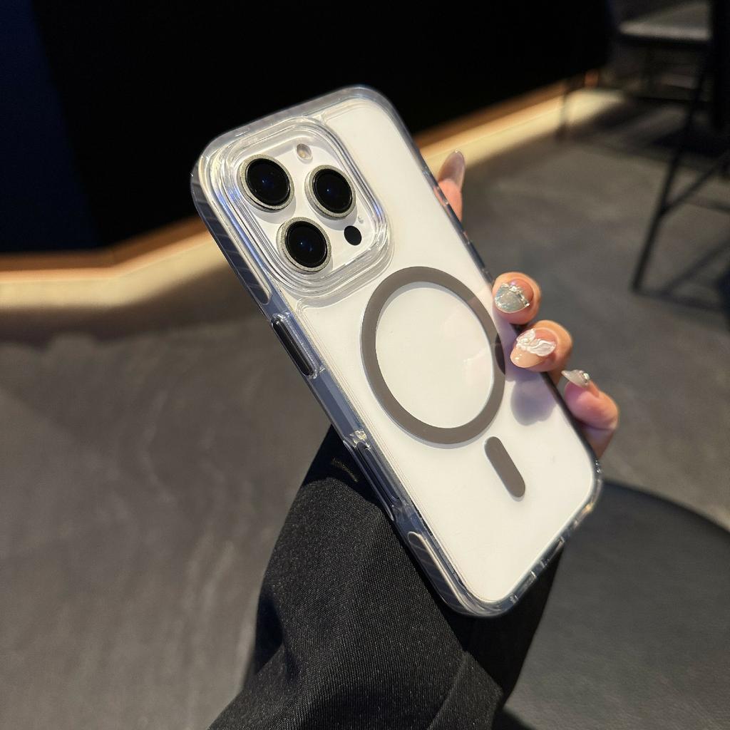 For iPhone 16 Pro Case Compatible with MagSafe TPU PC Clear Phone Cover with Metal Buttons