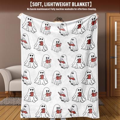 Ghosts Reading Books Flannel Fleece Throw Blanket Halloween Flannel Blanket for Office Home Sofa Bed Couch