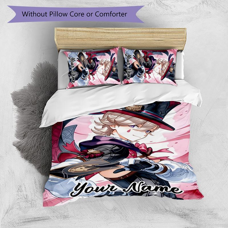 3pcs Genshin Impact5 Cover Set - Personalized Name, HD Printed Bedding with 1 Cover and 2 Pillowcases - Perfect for Home Decor, Easy Care
