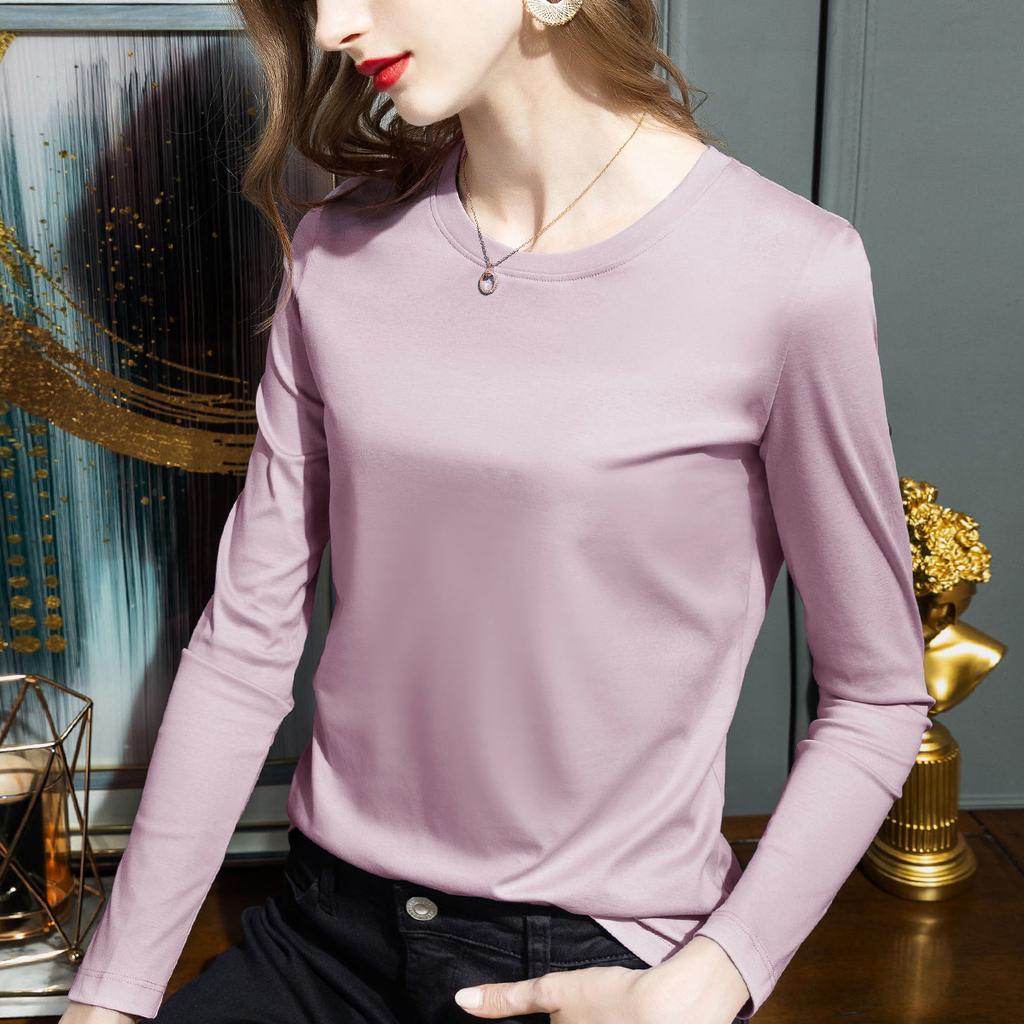 New autumn simple cotton pullover loose double-sided mercerized cotton long-sleeved women's top