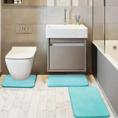 Ensemble de 3 tapis de bain Absorbant Séchage Rapide Forme en U Tapis de Salle de Bain Fibre Verrouillée Contour Tapis de Toilettes Antidérapant Ensemble de Tapis de Bain