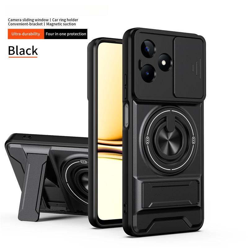 For Oppo Reno 15 14 13 Pro Realme C67 GT8 Pro A78 4G Find X9 Ultra Case, Slide Camera Cover Lens Protector with Ring Kickstand Shockproof Phone Case OPPO Reno13 5G чёрный
