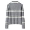 Women's 100% Pure Cashmere Striped Turn-Down Collar Sweater