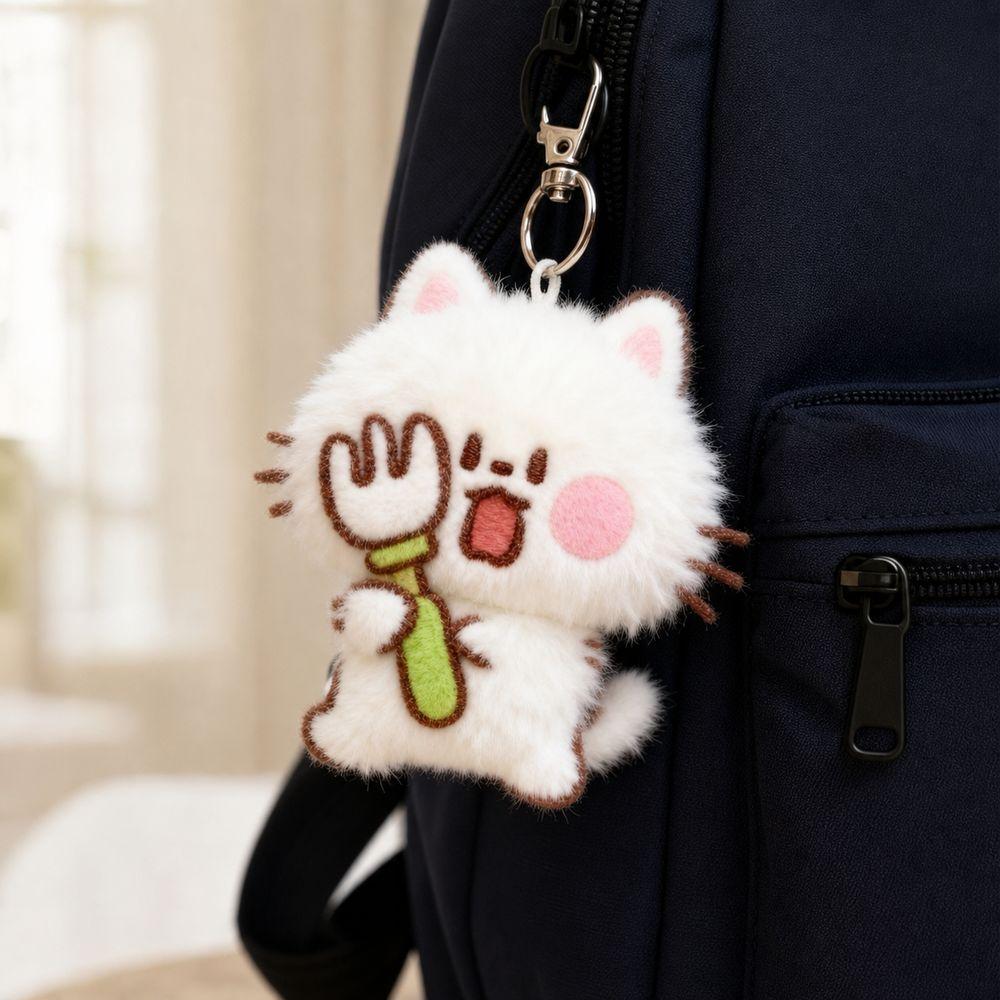 Metal Clip Plush Cat Keychain Soft Touch Kitty Keyring Cute Stuffed Cat Pendant  Key Decoration
