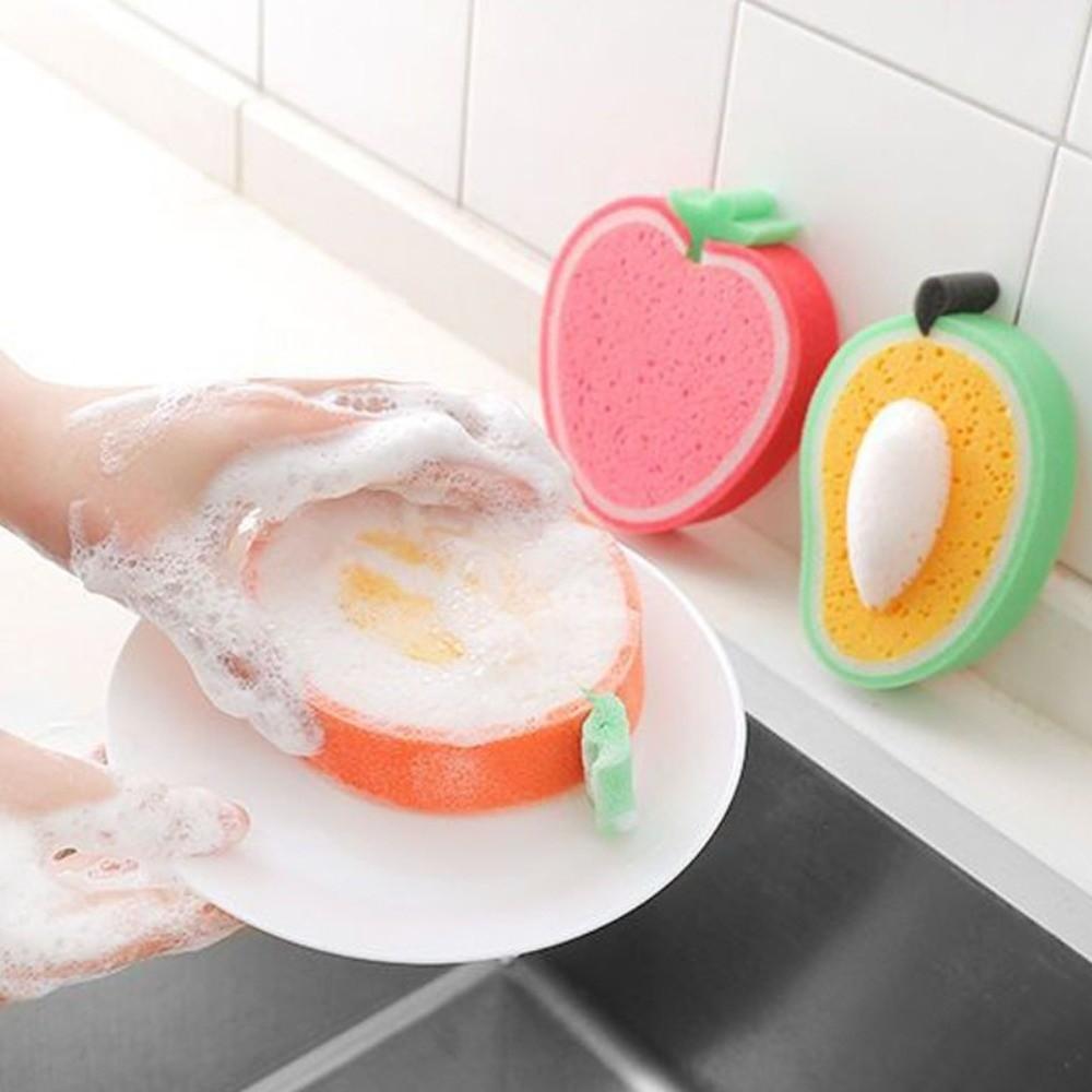 1PC Sponge Cleaner Magic Sponge Fruit Shaped Dishwashing Wipe Washcloth Kitchen Cleaning Tools