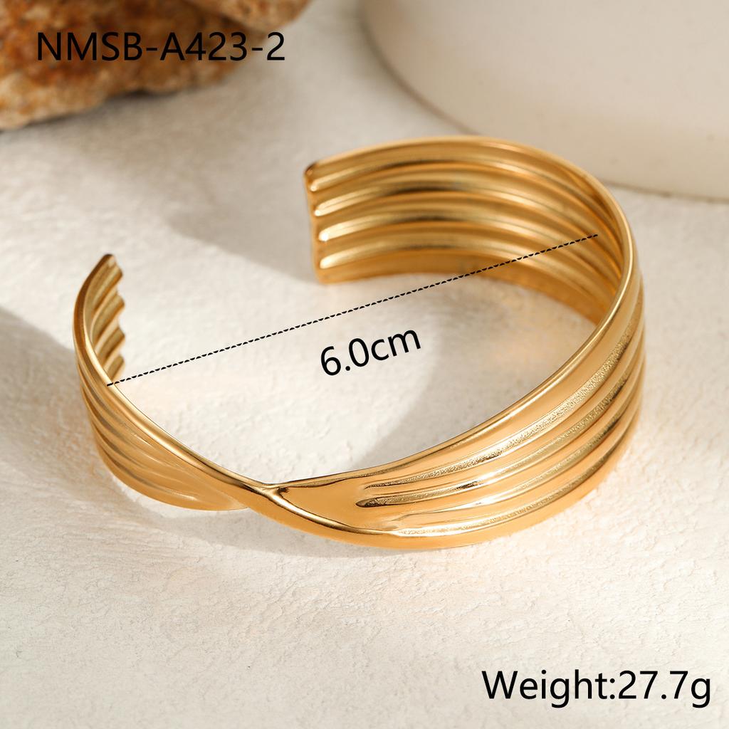 GEMCHIC Women's Summer Fashion Stainless Steel Cuff Bracelets 18K Gold Plated Open Bangle Floral Geometric Beach Jewelry