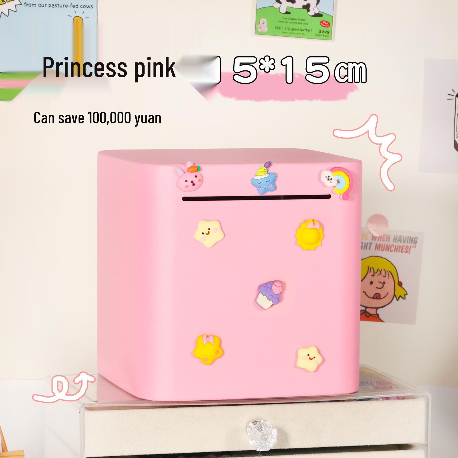 Cartoon Internet Celebrity Boy & Girl Stainless Steel Piggy Bank Princess Pink [Includes 3D Stickers]