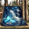 1pc Butterfly Cat Night Throw Blanket Polyester Fiber, Lightweight Flannel, Soft & Warm, All Season Use for Outdoor, Camping Digital Print
