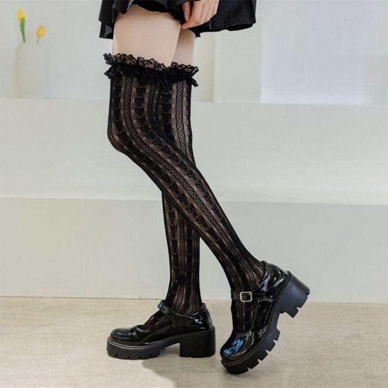 Lolita White Lace Bow Over-the-Knee Velvet Socks