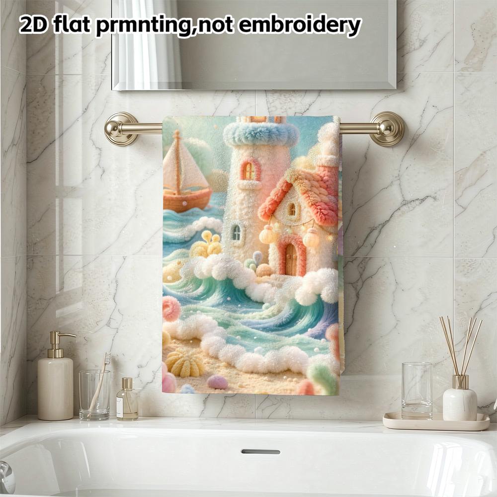 Fuzzy Seaside Lighthouse Bath Towel, Ocean Scenery, Soft Absorbent Quick Dry Towel for Beach And Shower