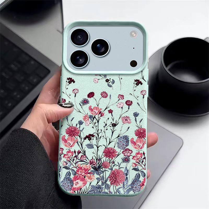 Little Flowers Printed Leather Texture TPU Case For iPhone 17 17e 16e 16 15 Pro Max 14 13 12 Pro Max 11 Air Silicone Phone Cover