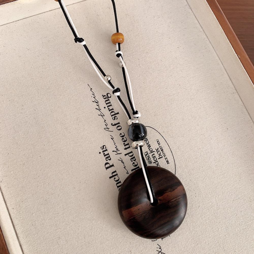 Auspicious Cloud Vintage Wood Necklace Adjustable Long Necklace for Women Jewelry