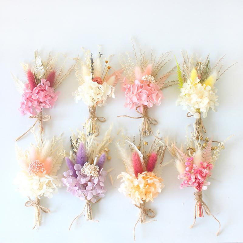 1Pc Mini Natural Dry Flowers Bouquet Boutonnieres Groomsmen Buttonholes Bridesmaid Flower Corsage Brooch Christmas Wedding Decor