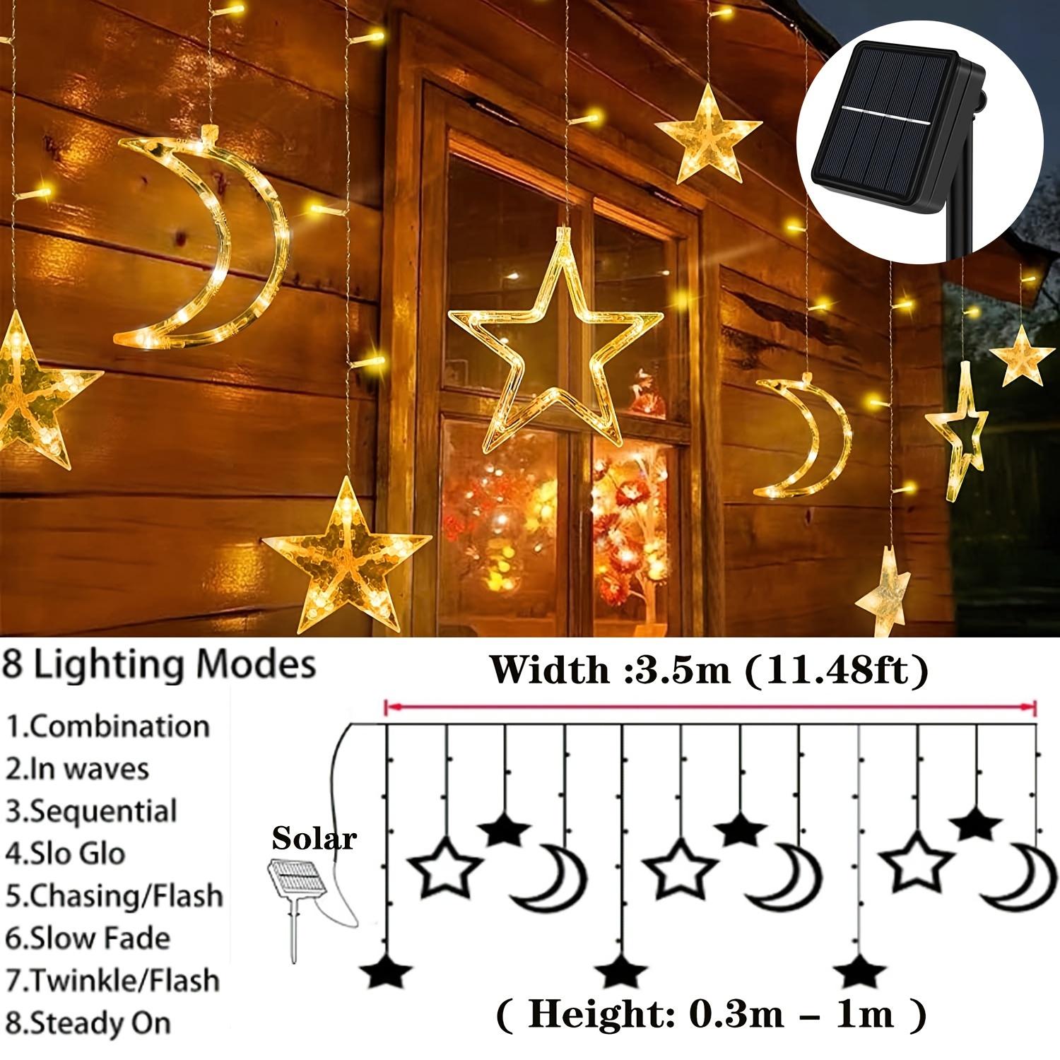 

1/2PC Solar Star Moon Curtain String Lights Warm White 8 Modes Hanging LED Fairy Lamp for Festival Party Christmas Ramadan Decor 1PC теплый белый
