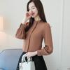 Women's Fashion Casual Spring Fall Solid Color Print Long Sleeve Stand-Neck Blouses Shirts