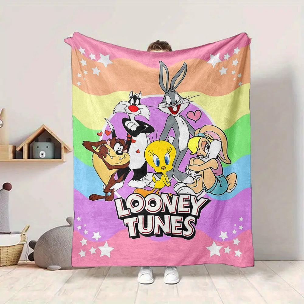 1pz Plaid in Flanella con Personaggi dei Cartoni Animati Looney Tunes - Leggero Morbido Caldo Coperta per Tutte le Stagioni per Divano, Letto, Viaggio, Campeggio L1029133