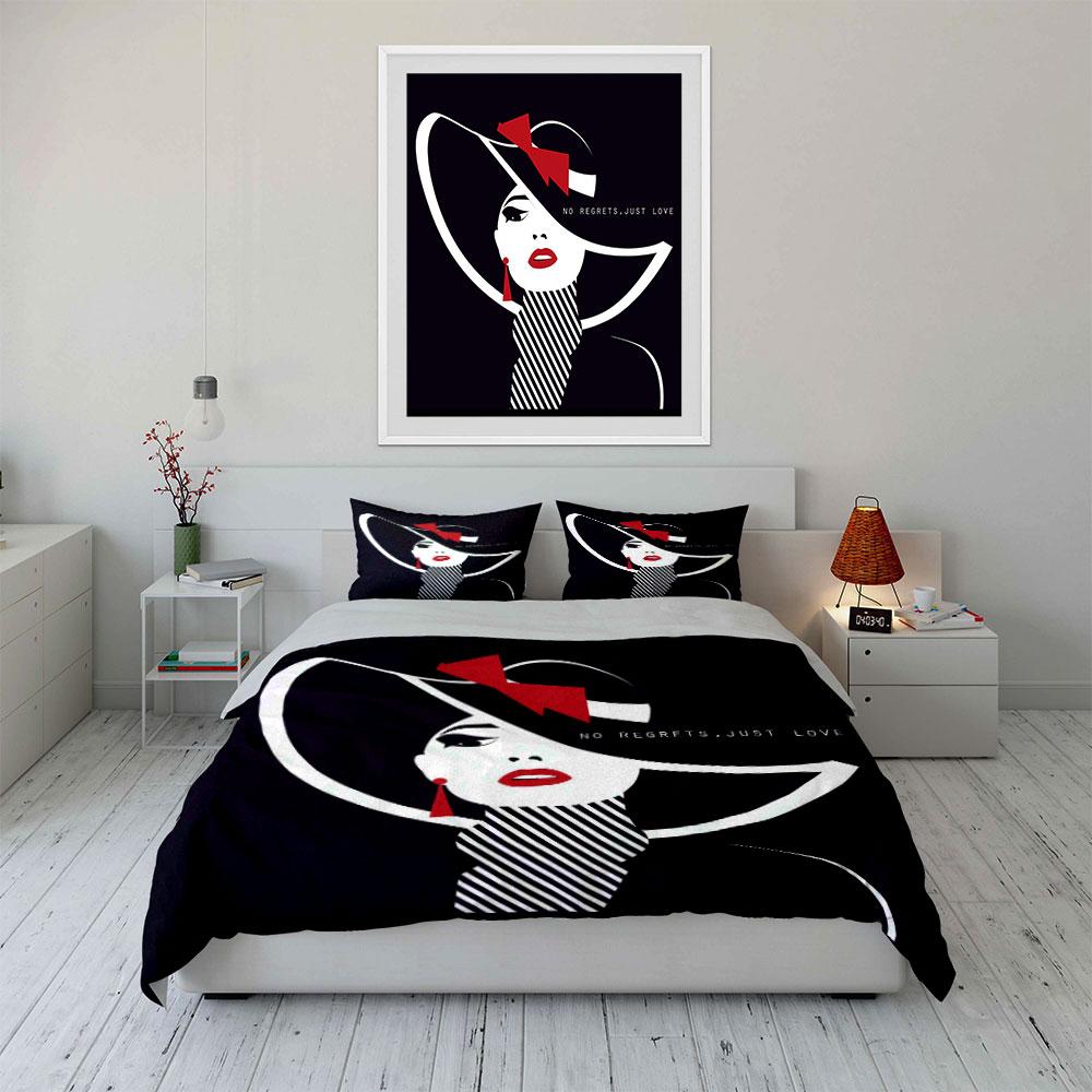 Portrait, hat, bow, text. Bedding sets Duvet cover sets Duvet covers Pillowcases(1*Duvet Cover 2*Pillowcases without duvet insert)
