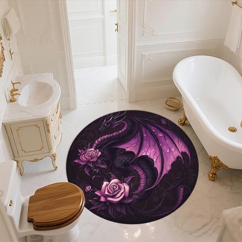 Purple Dragon,Round Area Rug,Carpet Rug for Living Room Bedroom Sofa Playroom Decor,Non-slip Floor Mat