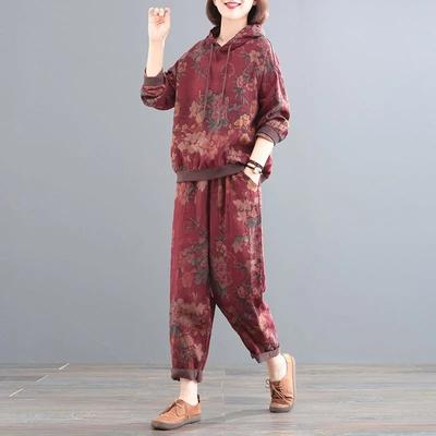 Spring and Autumn Fashion Two-piece  Printed Loose Large Size Casual Sports Suit