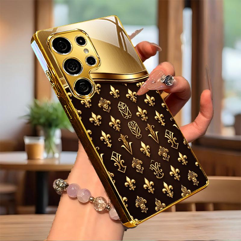 Custodia per telefono Marrone e Oro ad Alta Lucentezza custodia s26 ultra vetro telefoni cellulari per Samsung Galaxy S26 S25 S24 S23 S22 FE,Ultra,Plus