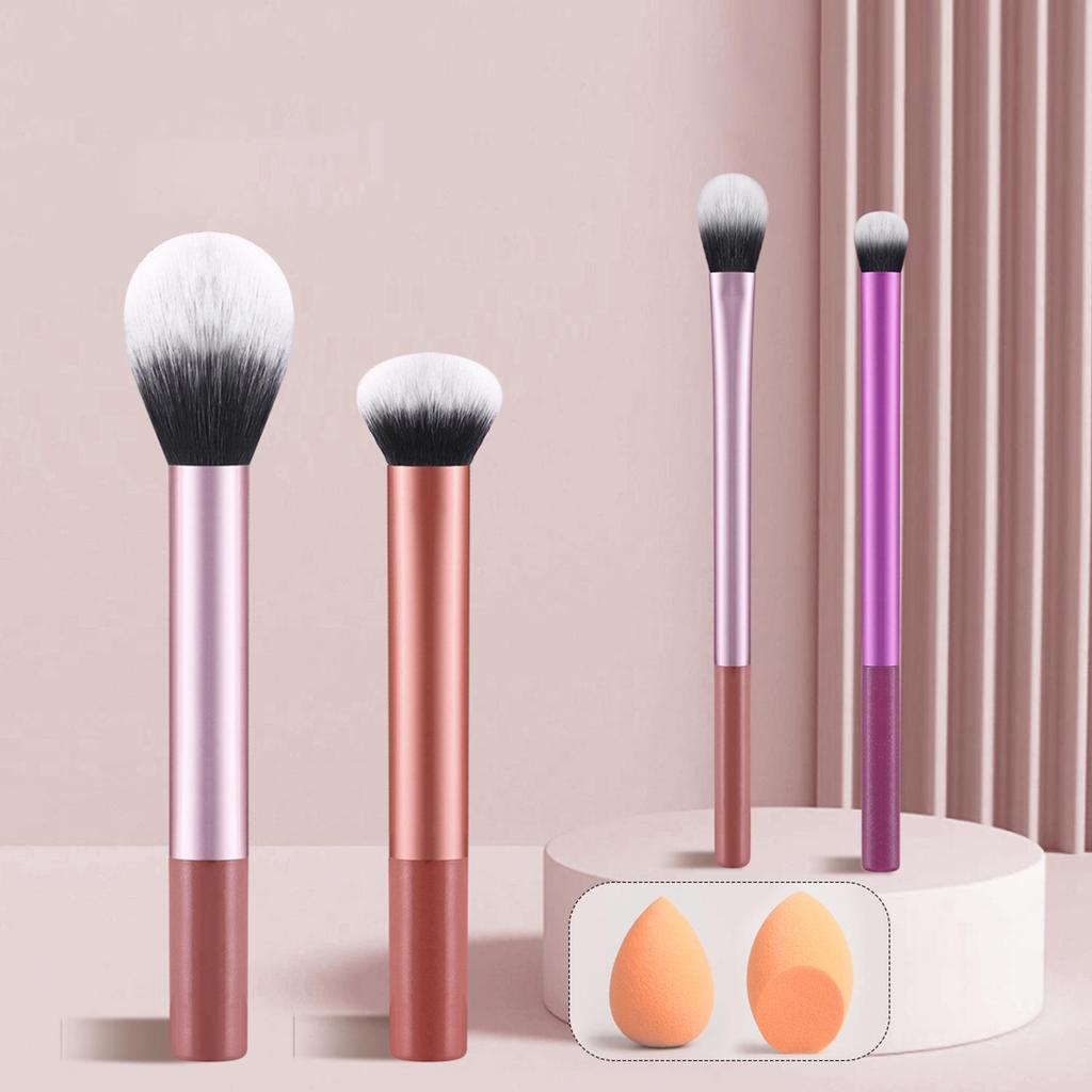 Long-Handle Makeup Brush Set: Includes Contour, Powder, Eyebrow, and Eyeshadow Brushes In 4, 6, and 8-Piece Options.