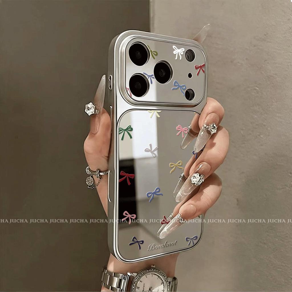 New Apple 17promax Mobile Phone Case Girl Mirror Iphone16 Anti-drop 15 Dirt-resistant Color Bow Cover