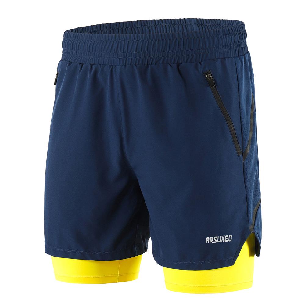 TOMTOP JMS Heren 2 in 1 hardloopshorts, sneldrogend, ademend, actieve trainingsoefening XL
